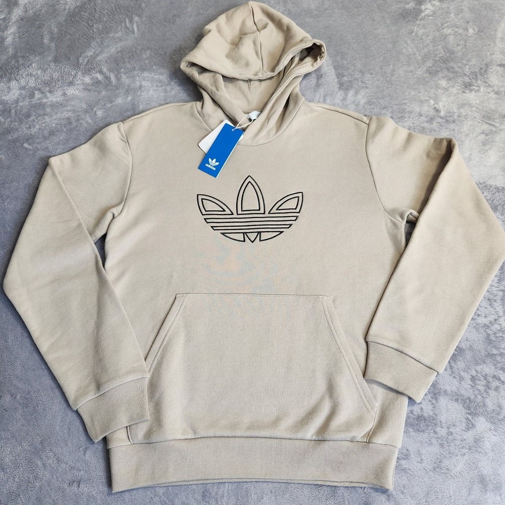 New Adidas Originals Mens Tan S Small Outline HD Trefoil Hoodie JJ1505 Outlined